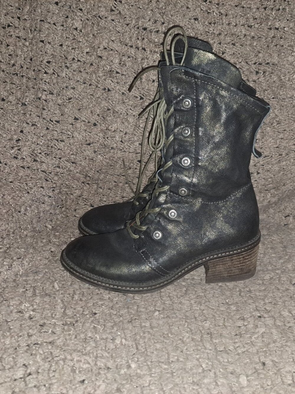 A.S.98-Shimmery Camo Black Leather Studded Boots-Mid Calf-Zip-Sz 39-Near Mint - Picture 2 of 7